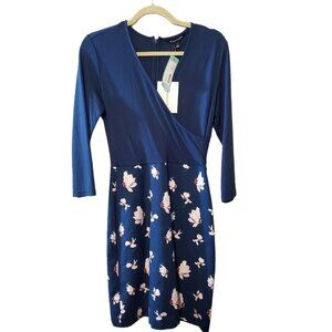 41 Hawthorn Dress Womens Size S Floral V-Neck Faux Wrap Long Sleeve Stretch  New